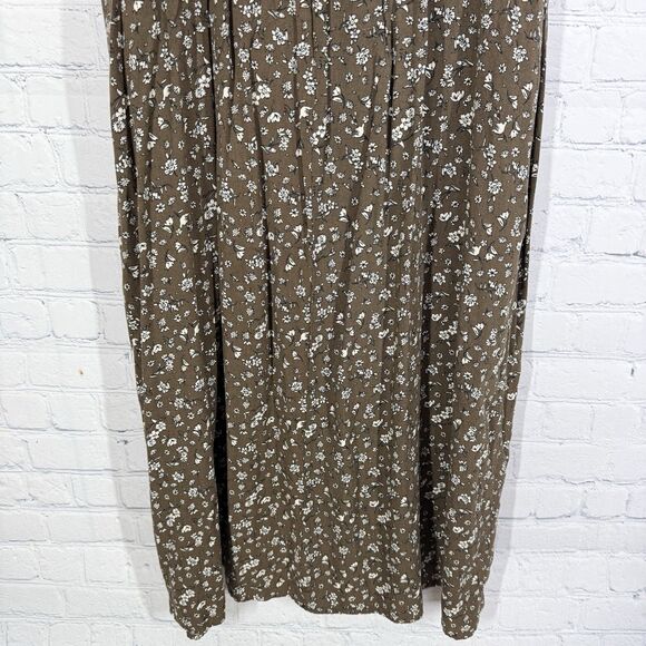 Cottage Milkmaid Midi Dress Women Plus 3X Brown Floral Puff Sleeve Prairie - Picture 8 of 14